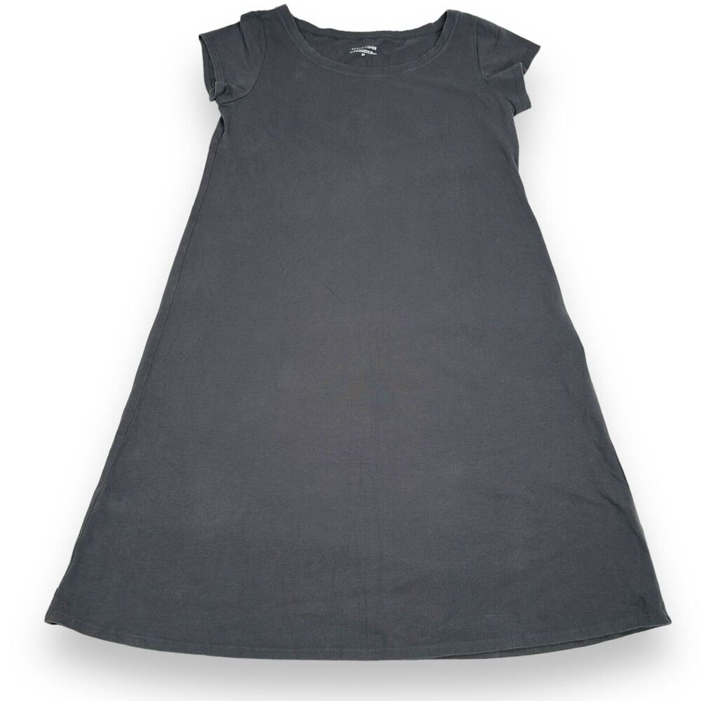 Eileen Fisher T-Shirt Dress Women's Small Dark Gray Pullover Cap Sleeve Cotton